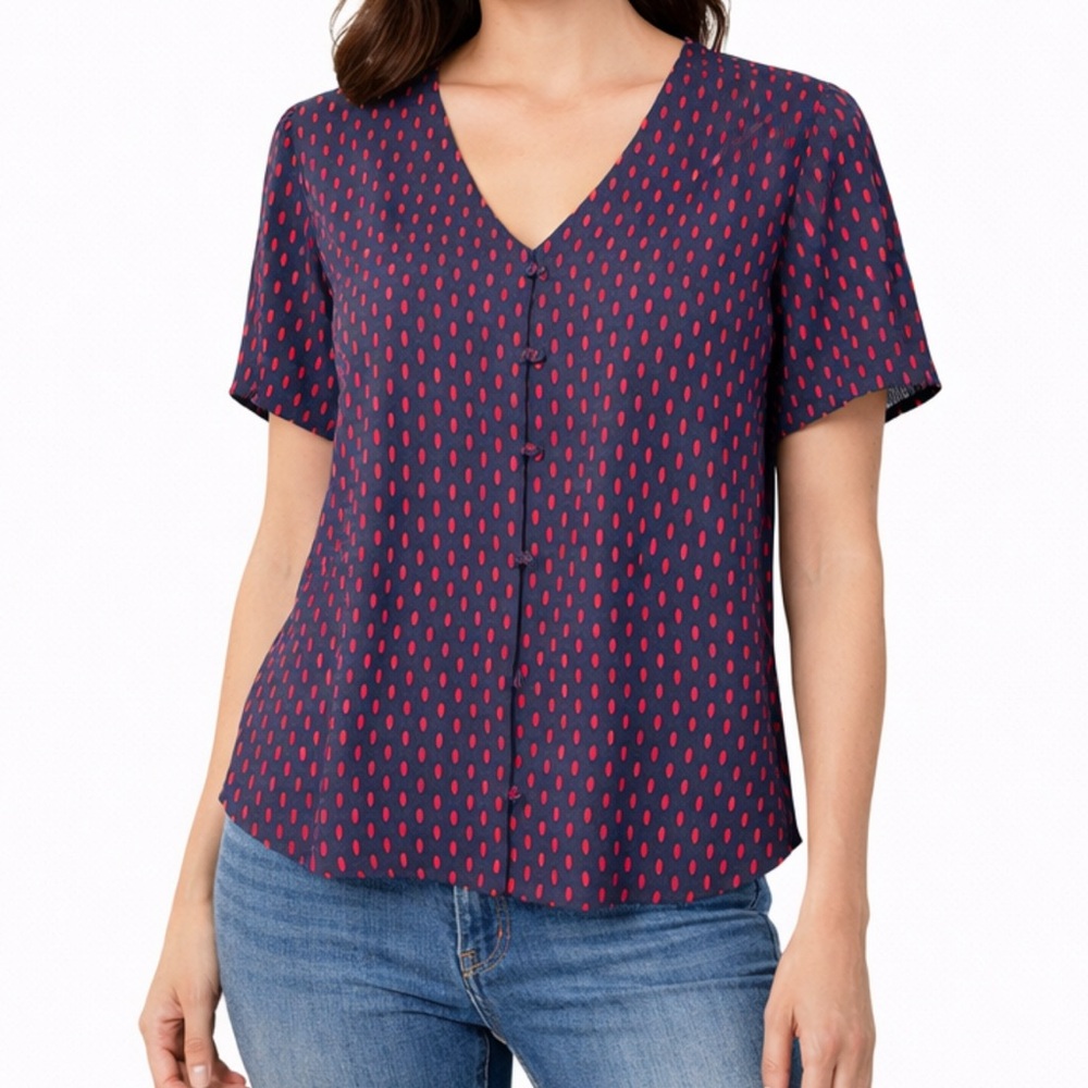Banana Republic Navy and Pink Patterned Blouse